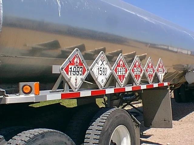 Tanker trailer with multiple hazmat placards